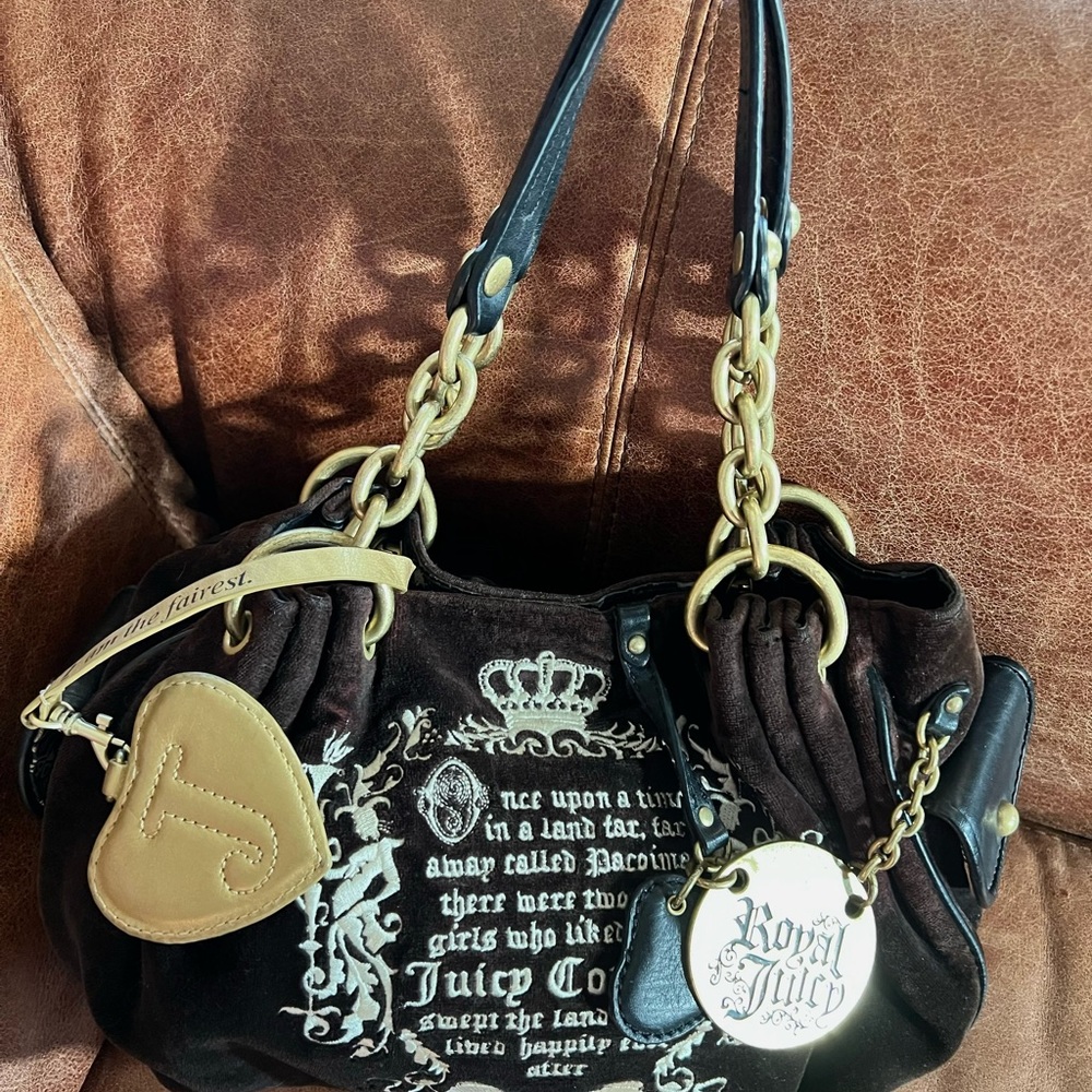 Special Edition Vintage Royal Juicy Couture Y2K Daydreamer Black Velour Bag